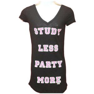 Victoria Secret Pink STUDY LESS PARTY MORE! Sleep Shirt XS 16" Pit2Pit